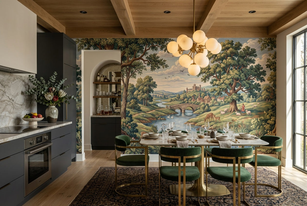 Green Deer River Countryside Wallpaper Mural - 7