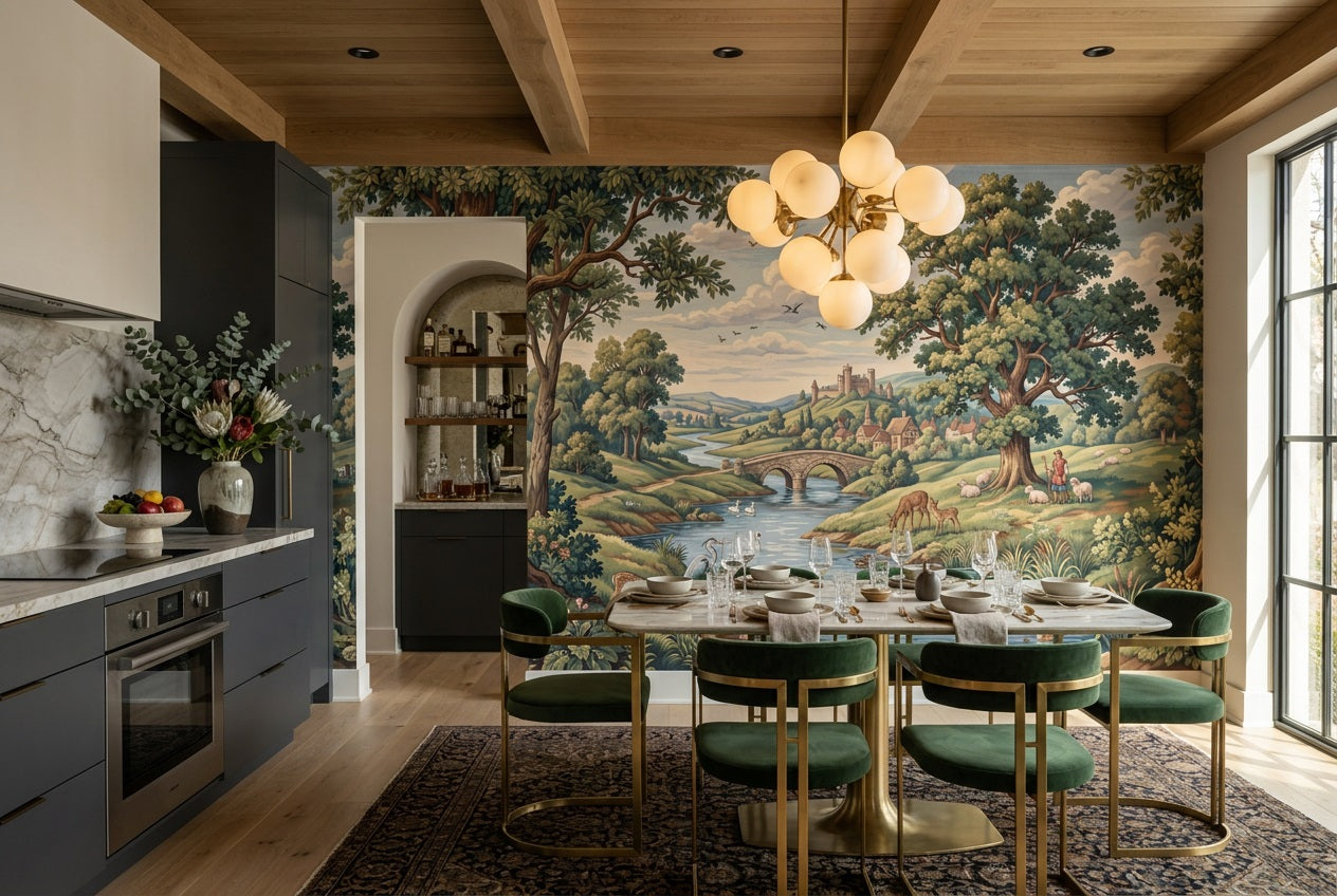Green Deer River Countryside Wallpaper Mural - 7