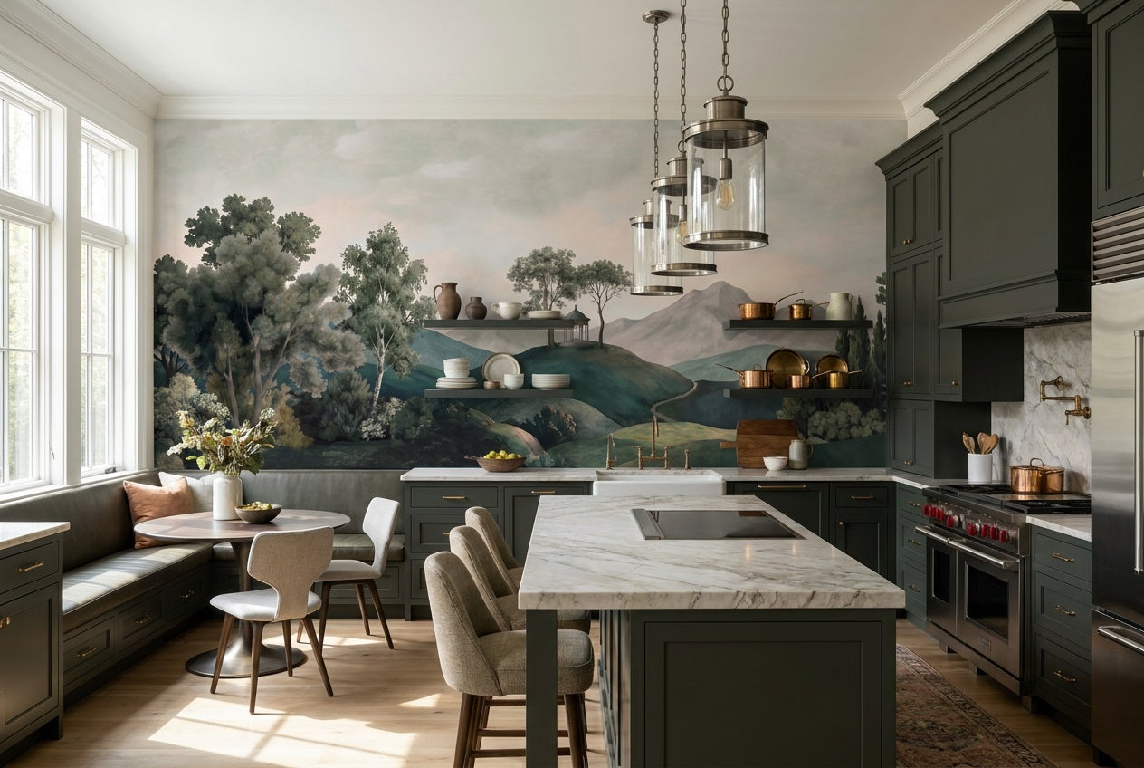 Green Rolling Hills Forest Wallpaper Mural - 5