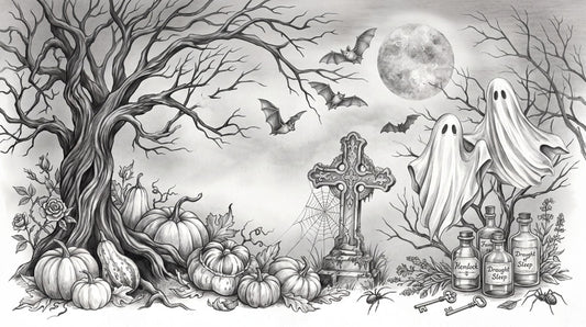 Ghosts Pumpkins Grave Cross and Potion Bottles Halloween Wallpaper Mural - image 2