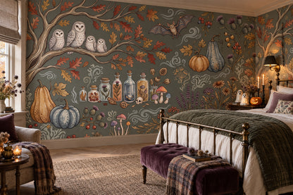 Owls Pumpkins and Potions Halloween Wallpaper Mural - image 1