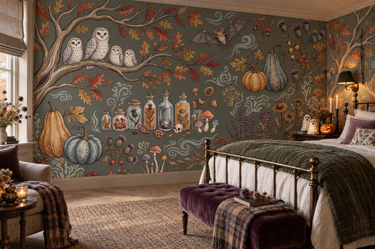 Owls Pumpkins and Potions Halloween Wallpaper Mural - image 1
