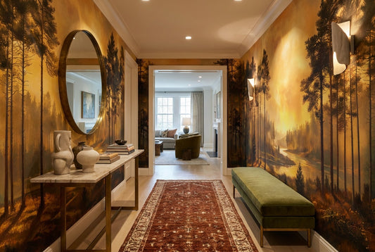 Sunlit Forest Pines Gold Wallpaper Mural - image 2