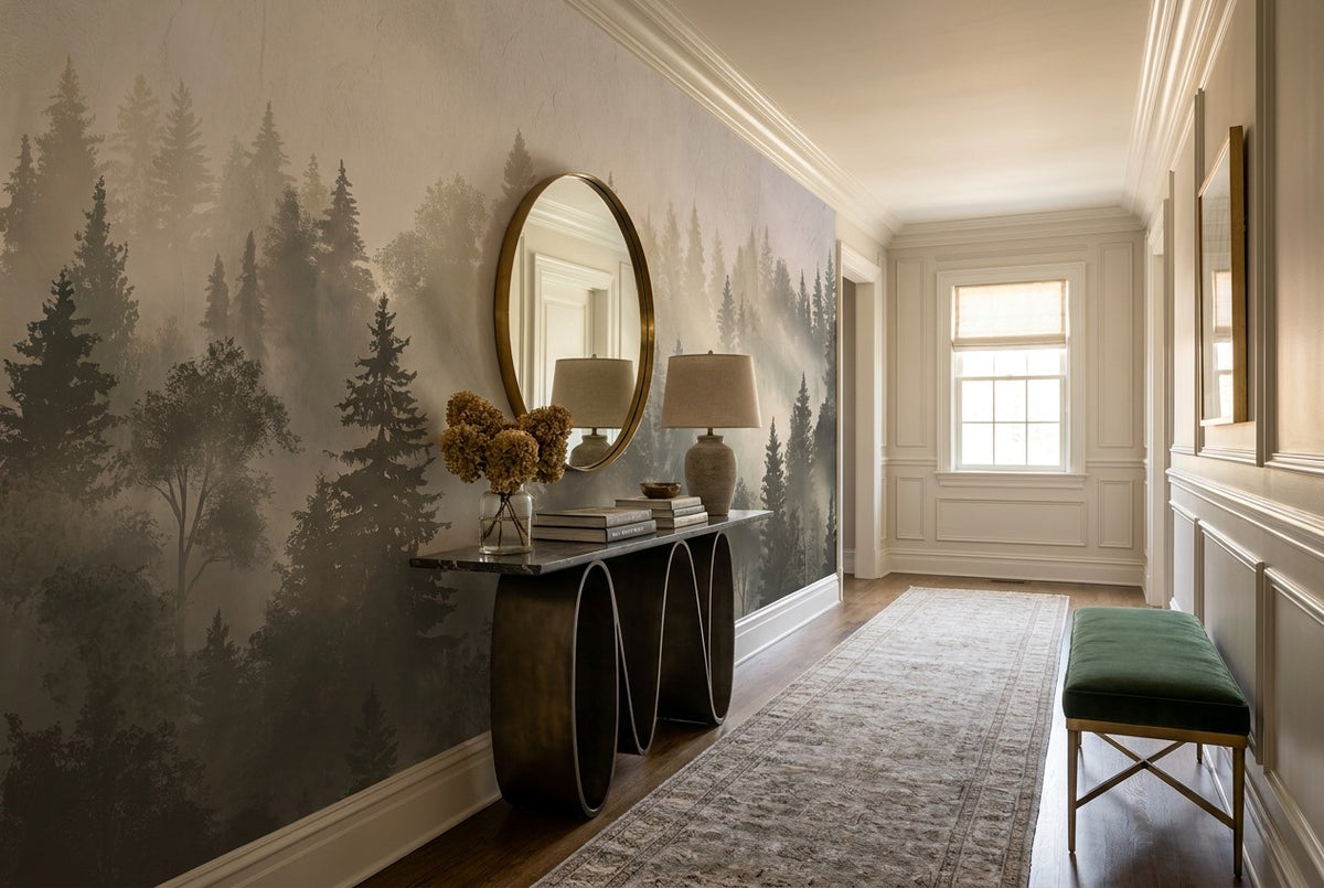 Sunlit Forest Mist Grey Wallpaper Mural - image 2