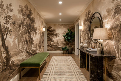 Sunlit Forest Engraving Sepia Wallpaper Mural - image 2
