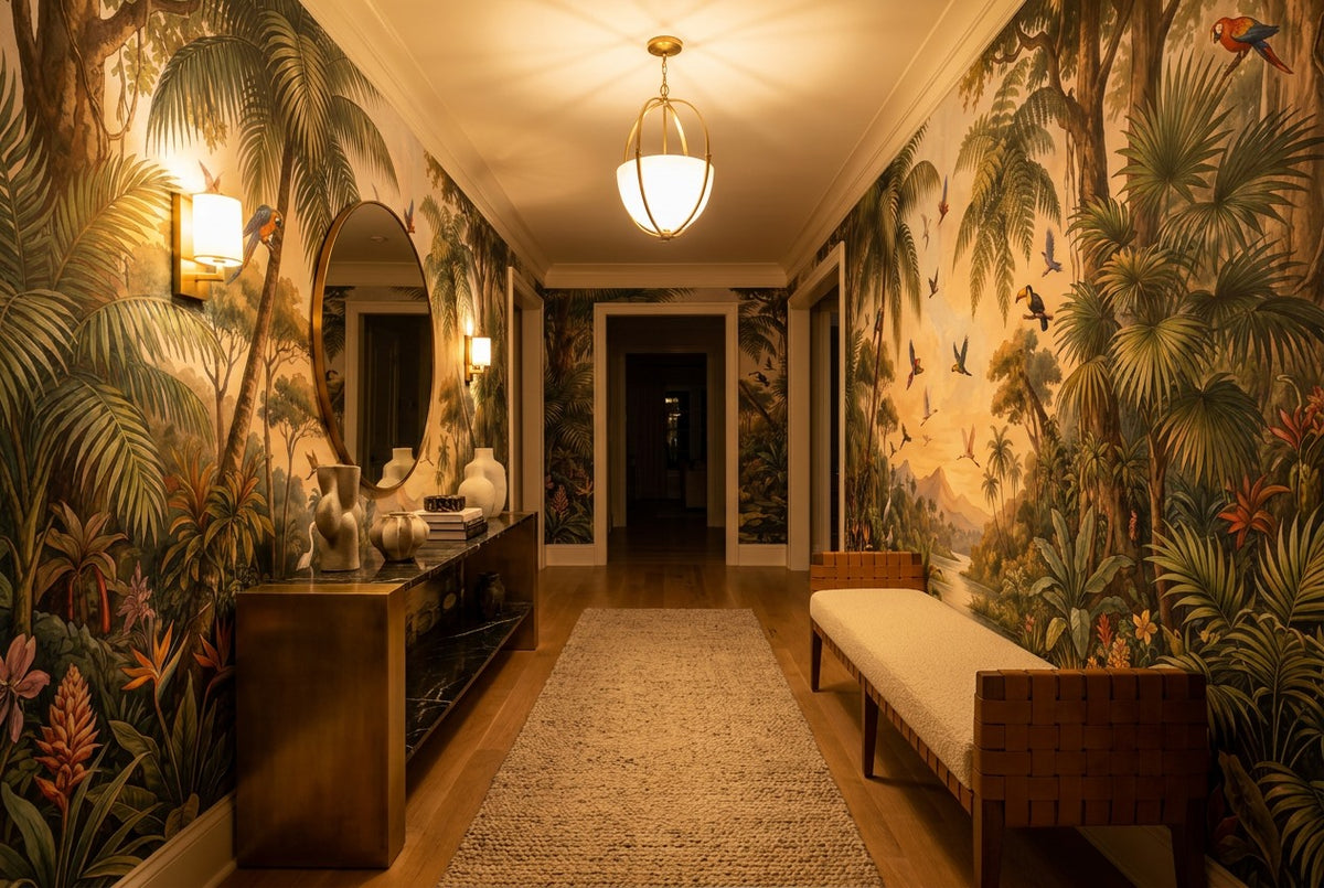 Gold Bird Vintage Jungle Wallpaper Mural