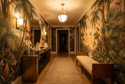 Gold Bird Vintage Jungle Wallpaper Mural