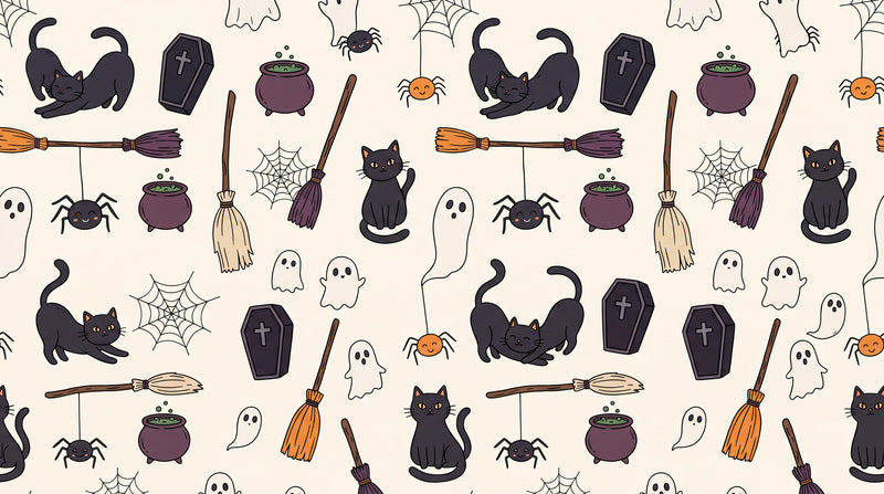 Black Cats Coffins Cauldrons and Broomsticks Halloween Wallpaper Mural - image 2