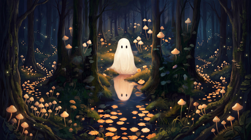 Ghost in Glowing Mushroom Forest Halloween Wallpaper Mural - image 2