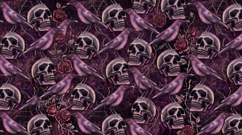 Purple Skulls Roses and Satin Ribbons Halloween Wallpaper Mural