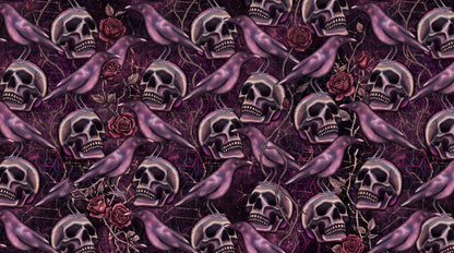 Purple Skulls Roses and Satin Ribbons Halloween Wallpaper Mural - image 2