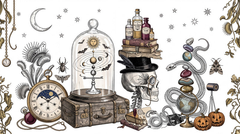 Skull Potions Clock Snake and Celestial Objects Halloween Wallpaper Mural - image 2