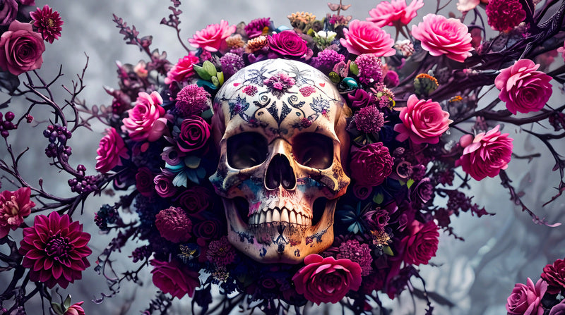 Floral Sugar Skull On Branches Halloween Wallpaper Mural