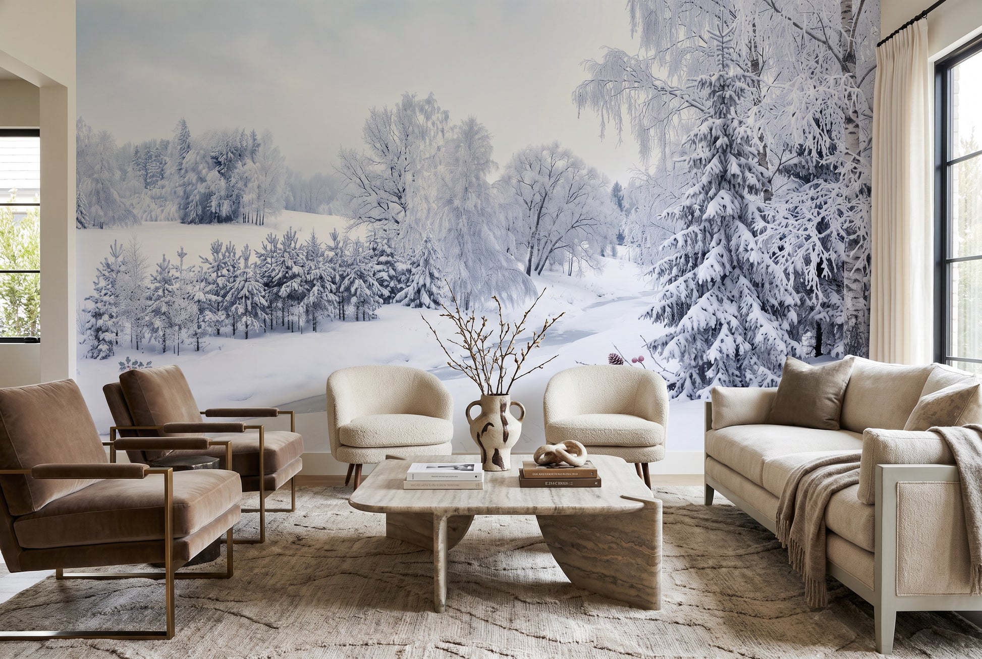 Icy White Winter Forest Wallpaper Mural room scene