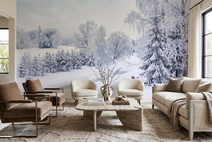 Icy White Winter Forest Wallpaper Mural room scene