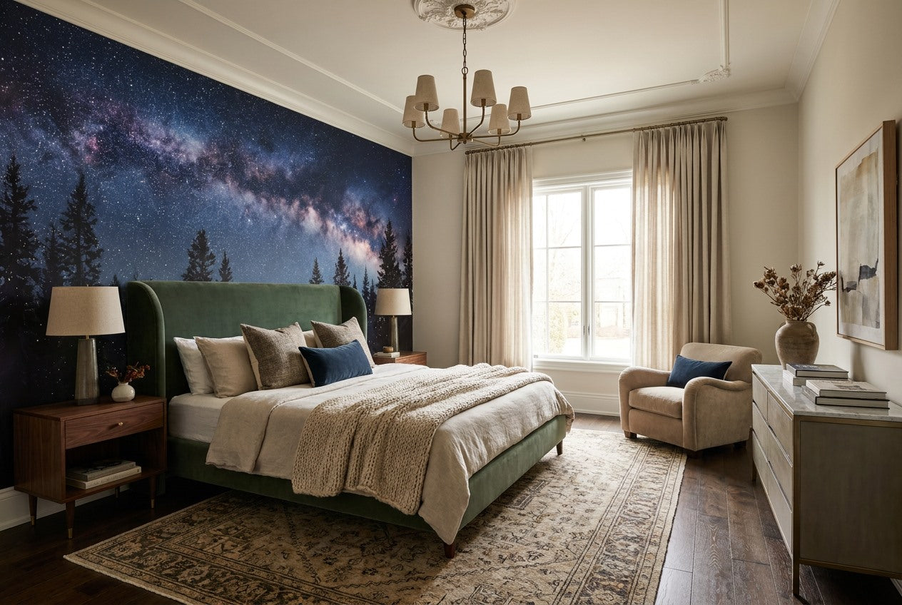 Starry Milky Way Pine Forest Wallpaper Mural interior scene