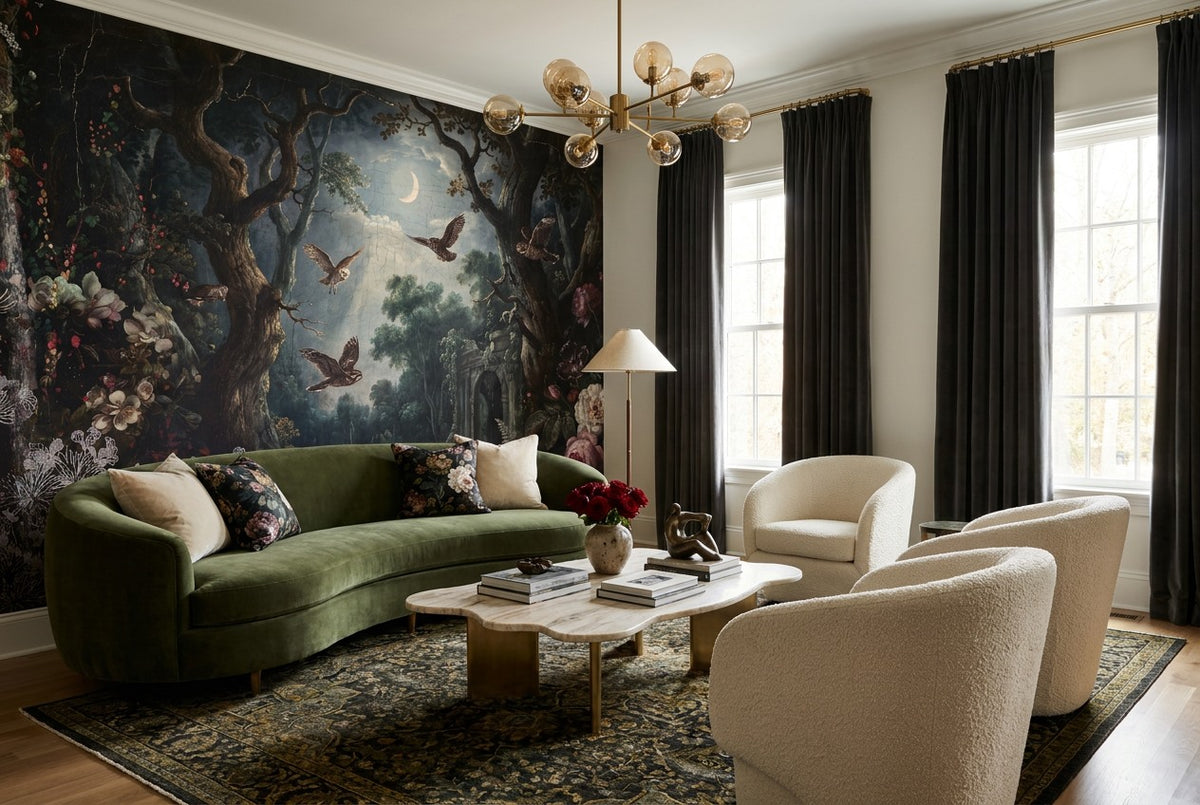 Enchanted Owl Moonlit Forest Wallpaper Mural interior scene
