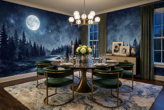 Moonlit Snowy Pine Forest Wallpaper Mural room scene