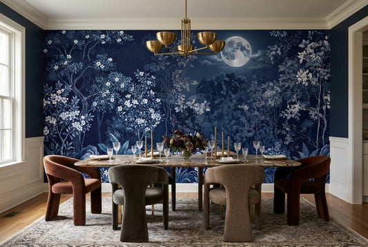 Midnight Botanical Moonlit Forest Wallpaper Mural room scene