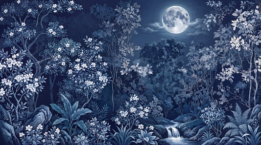 Midnight Botanical Moonlit Forest Wallpaper Mural pattern artwork