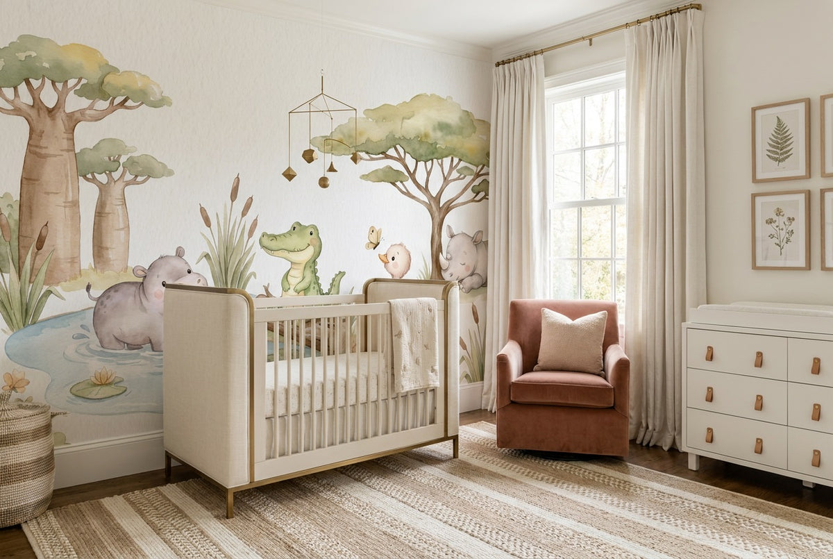 Ivory Hippo Wallpaper Mural view 5