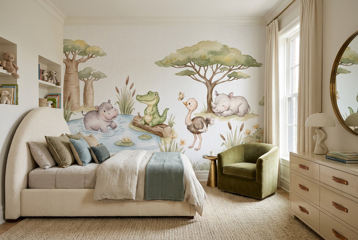 Ivory Hippo Wallpaper Mural view 3