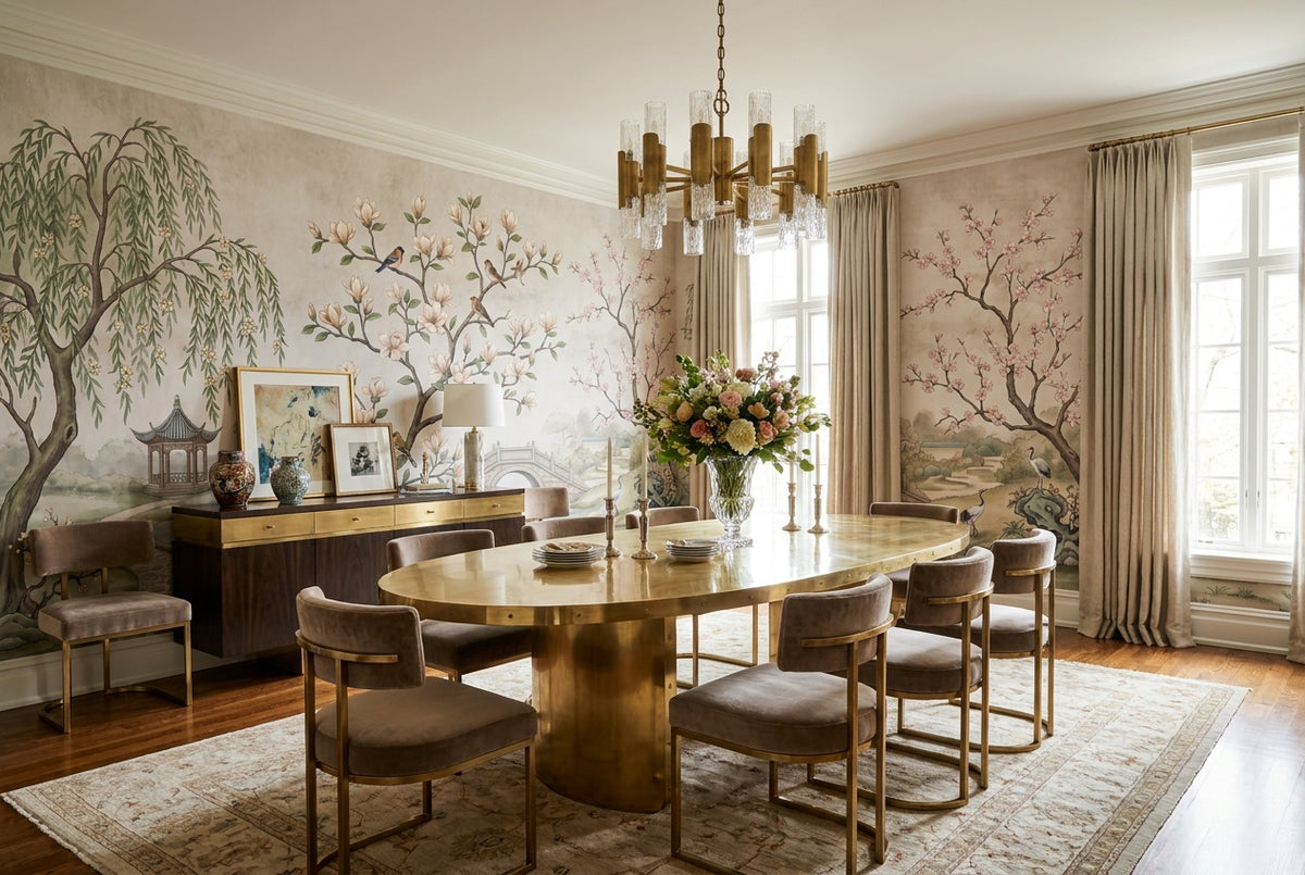 Ivory Magnolia Tree Chinoiserie Wallpaper Mural - 1