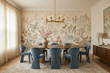 Ivory Crane and Blossom Chinoiserie Wallpaper Mural - 1