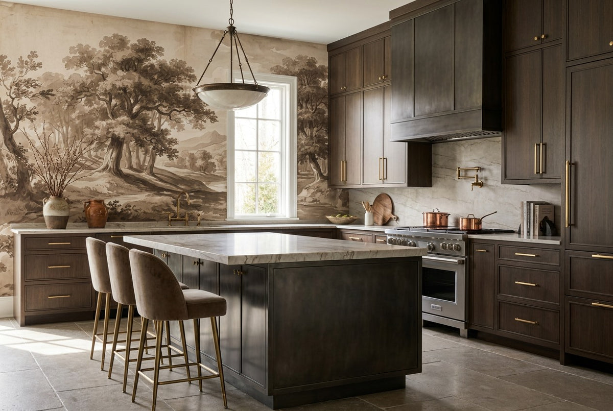 Sunlit Forest Engraving Sepia Wallpaper Mural - image 5