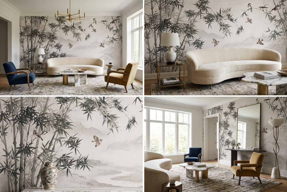Bamboo Forest Riverscape Ebony Wallpaper Mural - image 1