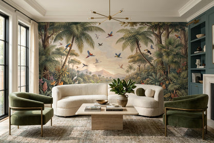 Gold Bird Vintage Jungle Wallpaper Mural
