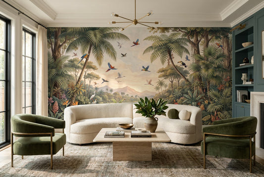 Gold Bird Vintage Jungle Wallpaper Mural