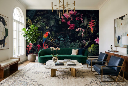 Gothic Plum Dark Jungle Wallpaper Mural in a living room