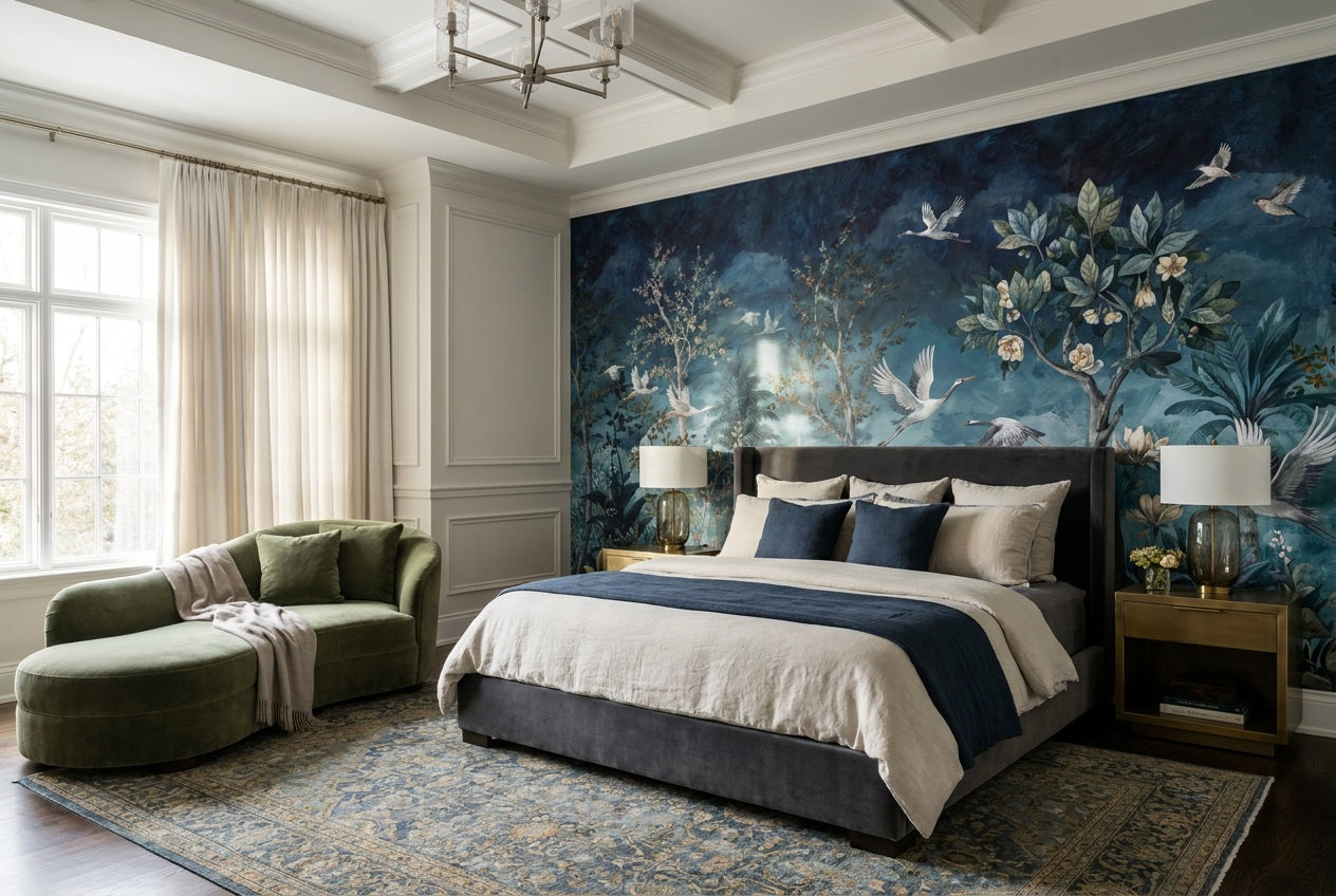 Navy Birds Wallpaper Mural view 5