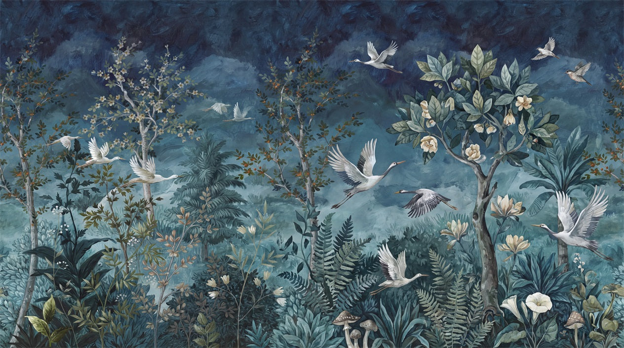 Navy Birds Wallpaper Mural artwork