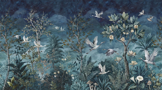 Navy Birds Wallpaper Mural artwork