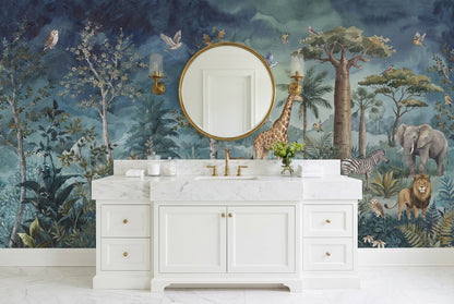 Navy Safari Wallpaper Mural view 3