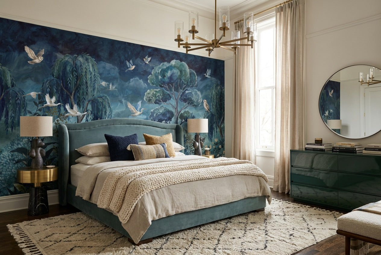 Navy Willow Wallpaper Mural view 4