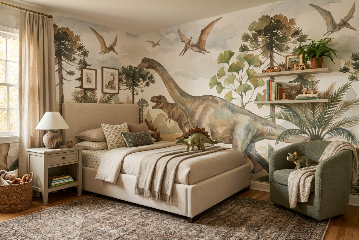Olive Dinosaur Wallpaper Mural view 3