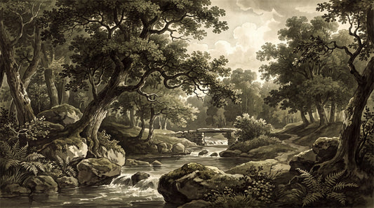 Olive Woodland Stream Wallpaper Mural - 2