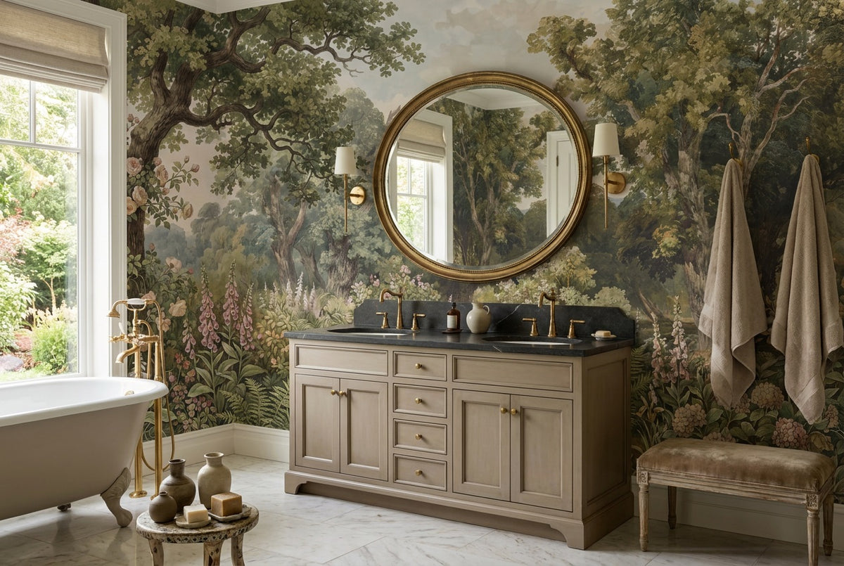 Olive Flower Garden Woodland Wallpaper Mural - 3