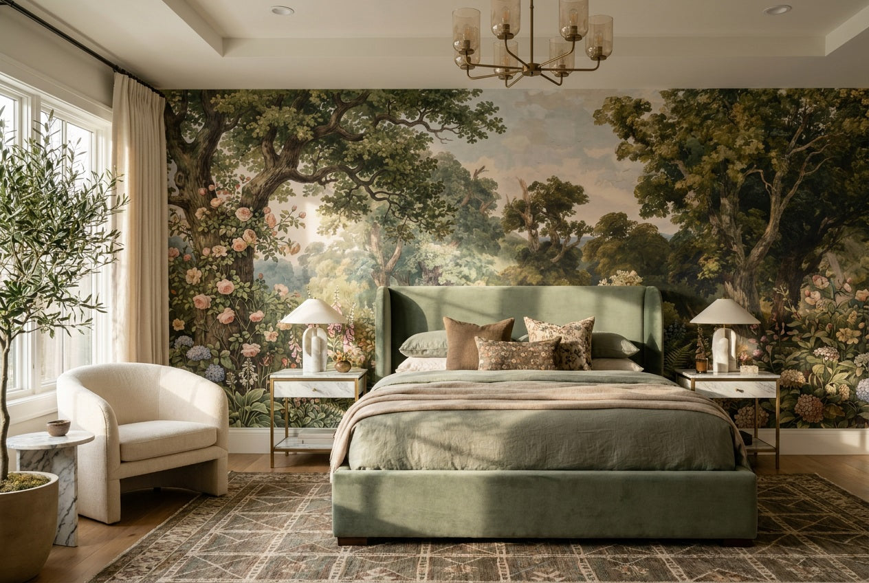 Olive Flower Garden Woodland Wallpaper Mural - 4