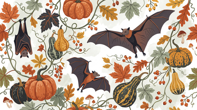 Bats Pumpkins Gourds and Autumn Leaves Halloween Wallpaper Mural - image 2