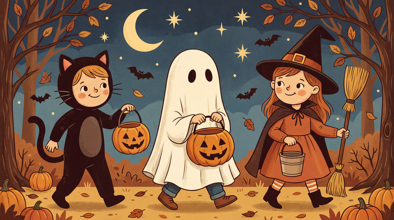 Children in Ghost Cat and Witch Costumes Halloween Wallpaper Mural - image 2