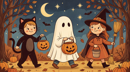 Children in Ghost Cat and Witch Costumes Halloween Wallpaper Mural - image 2