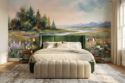 Pastel Meadow River Wallpaper Mural - 3
