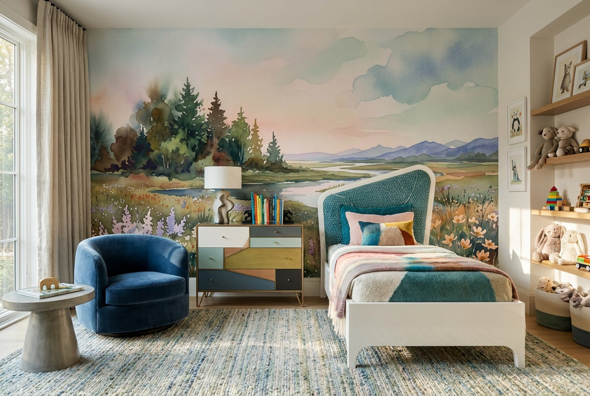 Pastel Meadow River Wallpaper Mural - 4