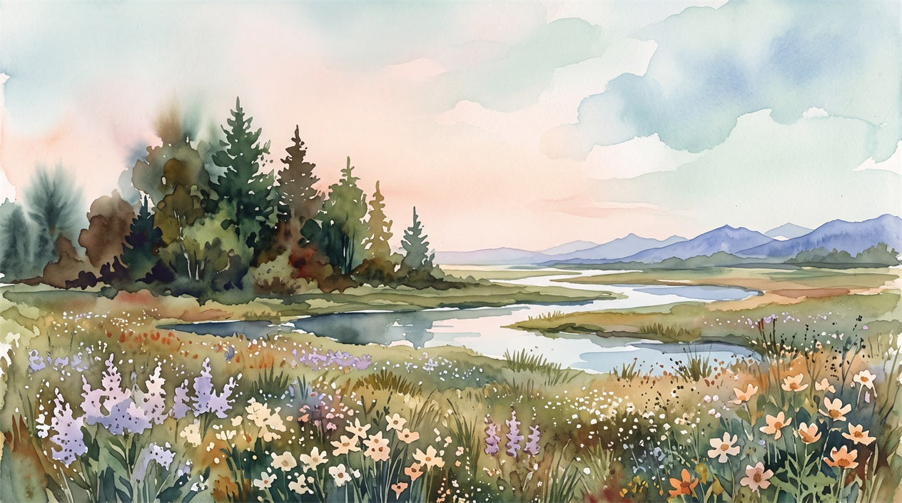 Pastel Meadow River Wallpaper Mural - 2