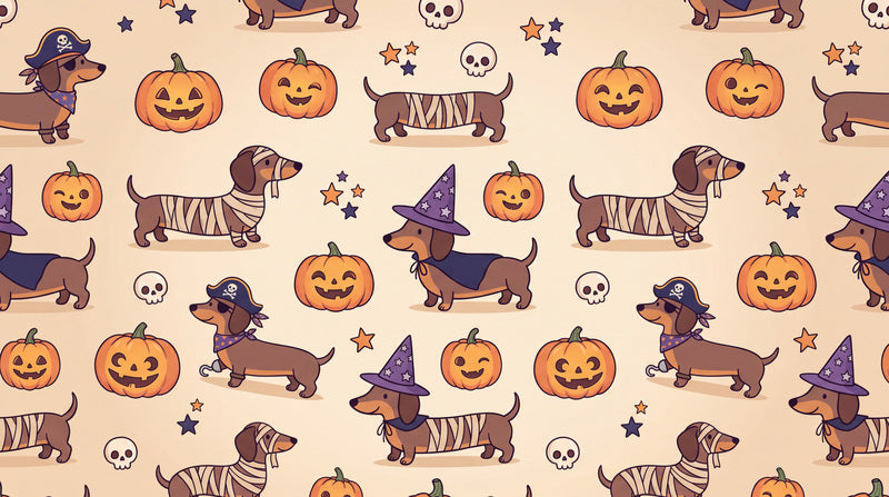 Witch Dachshunds Pumpkins and Stars Halloween Wallpaper Mural - image 2