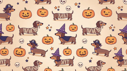 Witch Dachshunds Pumpkins and Stars Halloween Wallpaper Mural - image 2